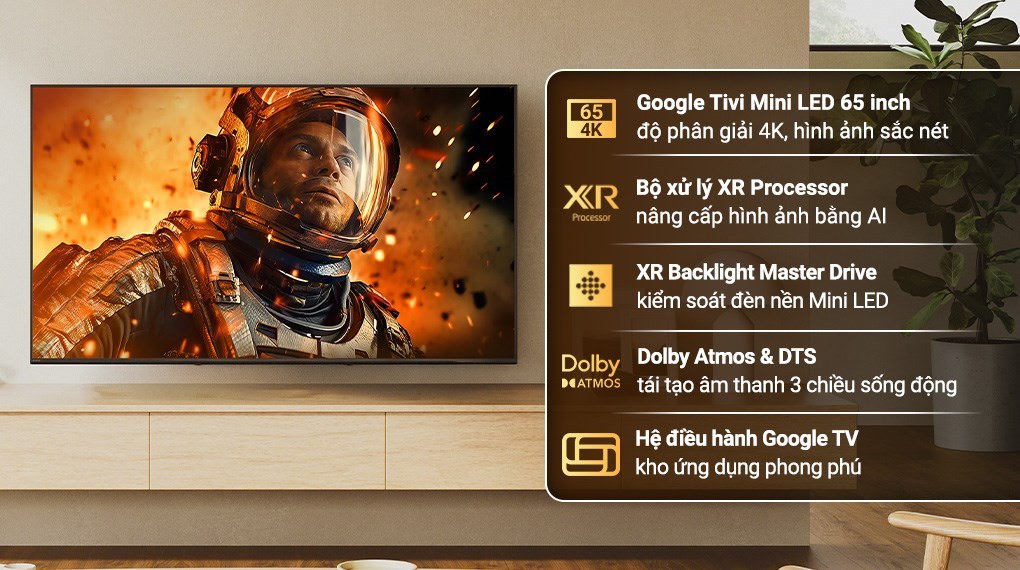 Google Tivi Mini LED Sony 4K 65 inch K-65XR50 Bravia 5 mặt trước