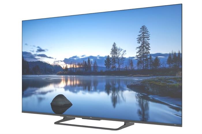 Haier H65S85GUX góc bên - Chân đế kim loại chữ V và loa KEF tích hợp