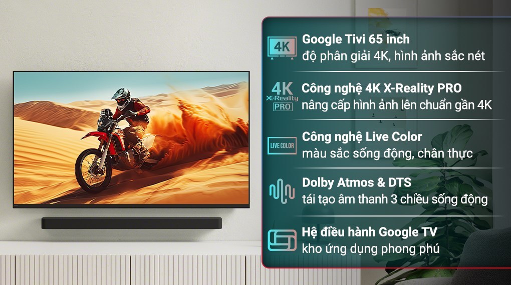 Google Tivi Sony 4K 65 inch K-65S25VM2 mặt trước, tấm nền LED