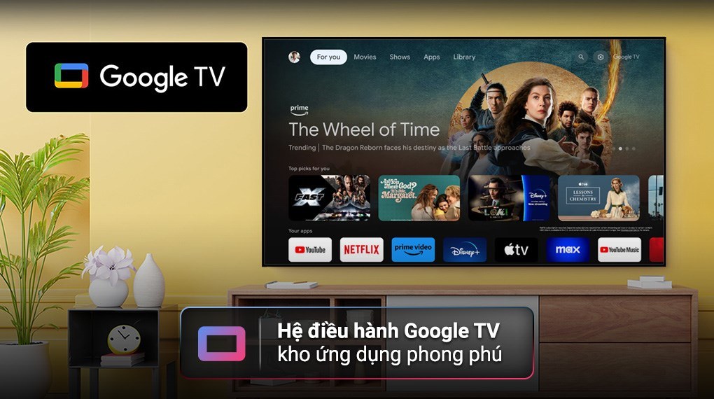 Giao diện Google TV và cổng kết nối trên Sony K-65S30